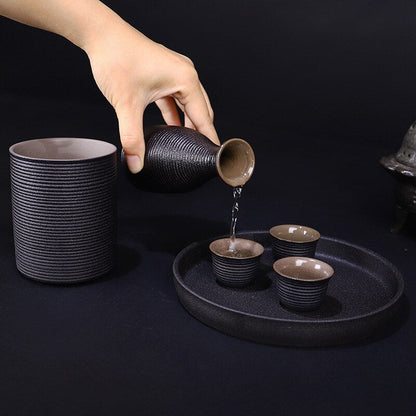 Japonský styl keramický pohár pohár Set Black Pottery Liquor Bottle Cops Cops