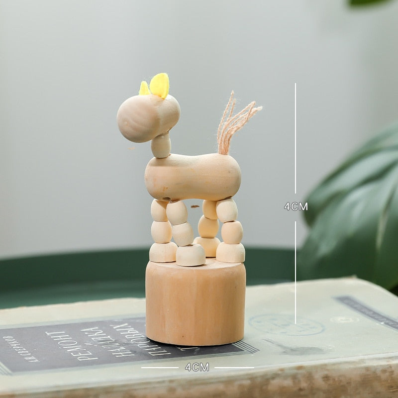 Kartun Kayu Seni Pekerjaan Bergerak Boneka Desktop Figurine Ornaments Badut Kuda Jerapah Jerapur Patung Kerajinan Hadiah Mainan Hadiah Rumah Dekorasi