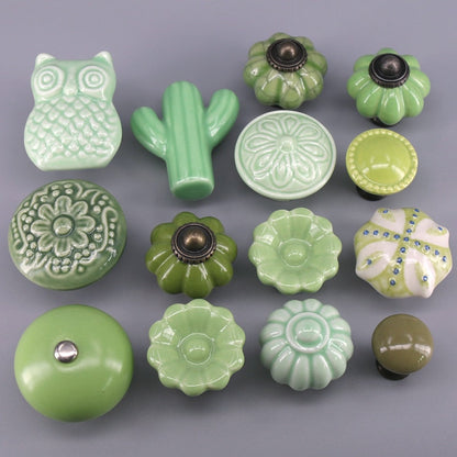 1x Serie de color verde Perillas de cerámica Cajón de cajón Mango de manejo de gabinete de cajón / hardware de muebles de muebles