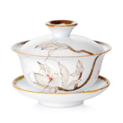 Patrón de flores pintada a mano retro cerámica gaiwán tina hecha a mano treen bowl té de porcelana chino téware de té 120ml