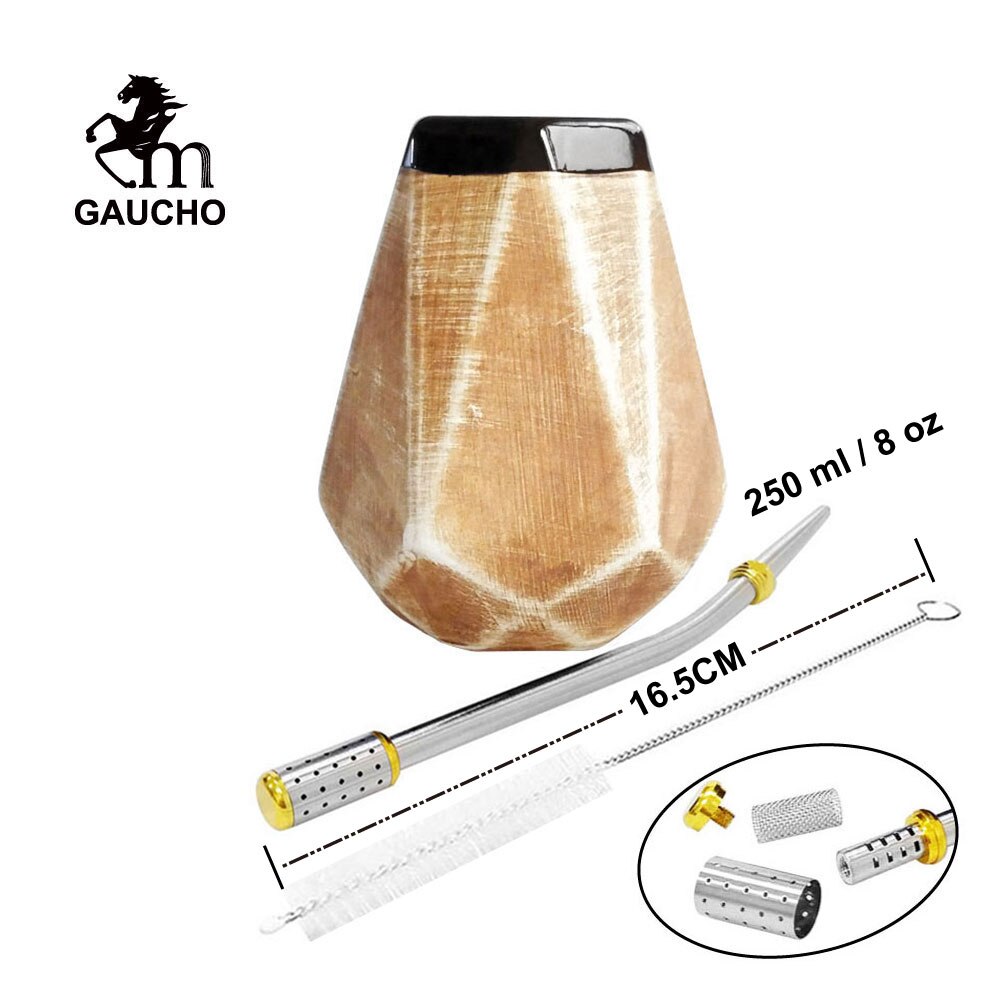 1 Stück/Lot Gaucho Yerba Mate Kürbisse Keramik Calabash Cups 250 ML mit Filterstroh Bombilla &amp; Reinigungsbürste