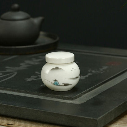 Jarra de cerâmica branca pequena tanque de armazenamento de caddy de chá à prova de umidade à prova de jarre