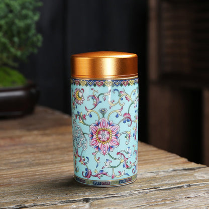 Jarra de cerâmica com chá de metal pode latas seladas pequenos tanques de armazenamento portátil Tea Caddy Tea Box Candy Jar Tea Organizer Storage Box