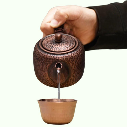 Théière en cuivre rouge pur faite à la main, petite théière en cuivre antique épaissie, service à thé Kung Fu, théière
