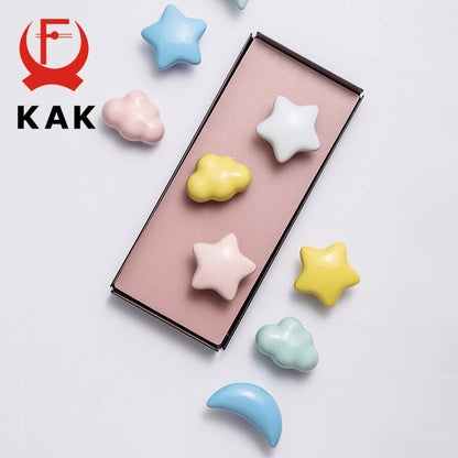 KAK Ceramic Cartoon Furniture Knobs Kids Room Drawer Closet Handles for Cabinets Colorful Cloud Star Kitchen Handle Hardware