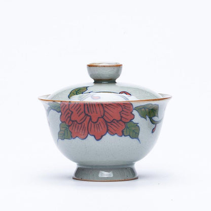 Bule de chá chinês gaiwan, 180ml, cerâmica, kung fu, conjunto de chá, porcelana, floral, tigela de chá, xícaras para viagem, tureen, chaleira puer er