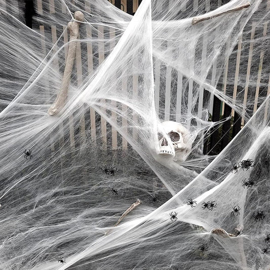 白い伸縮性のあるクモの巣人工クモのウェブハロウィーンデコレーション怖いパーティーシーンの小道具ホラーハウスホームデコーラアクセサリー