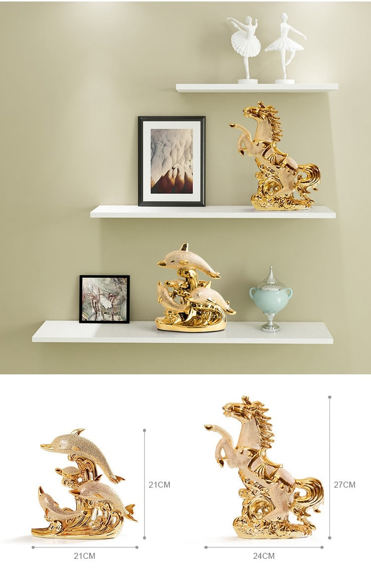Hochzeit Dekor Handwerk Keramik kreative Raumdekoration Handwerk Gold Tier Porzellan Figuren Dekorationen 