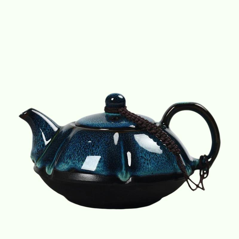 Jun ovnbytte glasur tekanne, Temmoku Glaze Pot Handmade Kettle Kung Fu Teapot Chinese Tea Ceremony Supplies Teapot 180ml