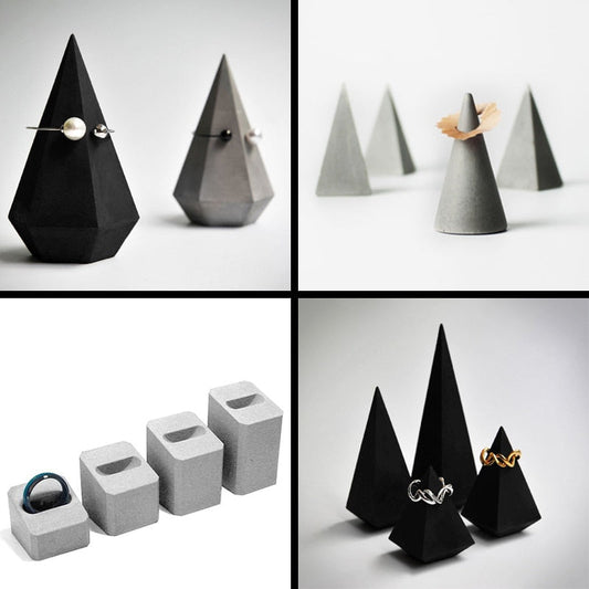 Cimento portadores de anel de concreto ornamentos simples retrô retrô exibir joalheria lojas de silicone molde