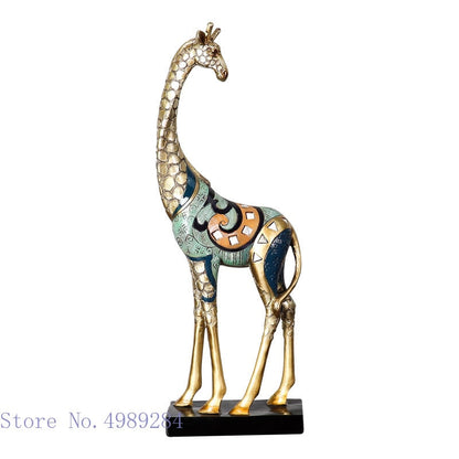 Simulation Animal Sculpture Giraffe Mother and Child Painted Animal Statue Modern Home Decoration Golden Handicraft Ornaments