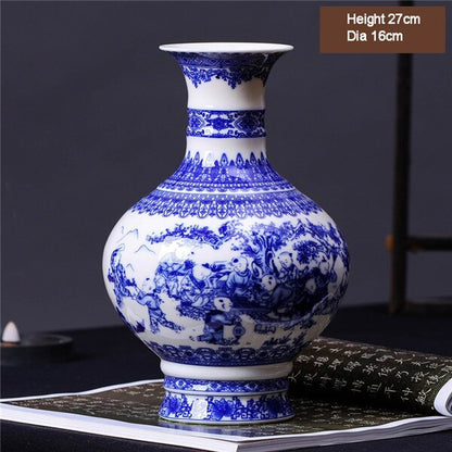 Ny ankomst Antik Jingdezhen Keramisk vase Kinesisk blå og hvid porcelæn Blomstervase til boligindretning