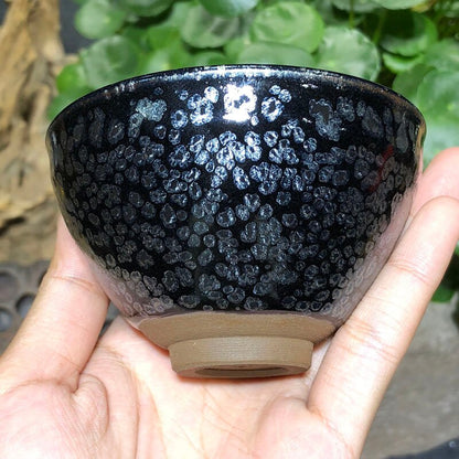 Jianzhan Tenmoku Glaze Tea Cup Pottery Chawan Blue Rare Sky Eye Pattern Handmade Chinese Porcelain Best for Tea Ceremony