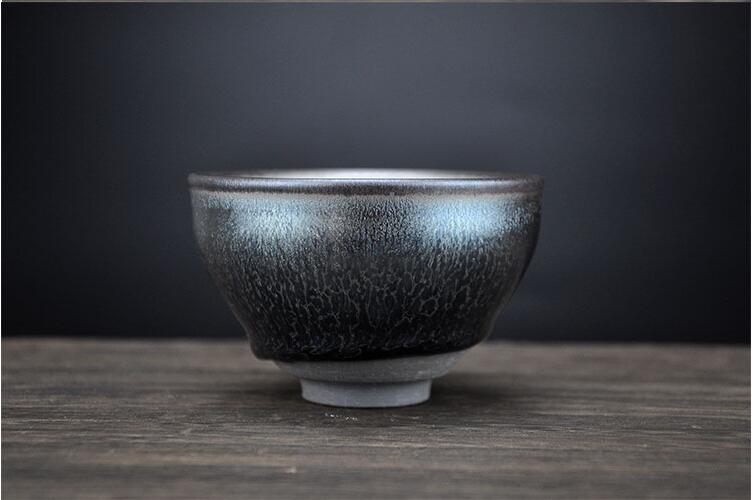 Jianzhan China Teacups Song Craftmanship TenMoku Pottery Glaze Bowl Blue Dinkware Tea Service Tea Gavesett