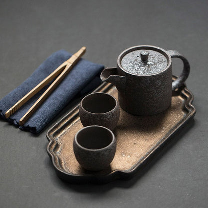 Chinesisches Kung-Fu-Tee-Set, Keramik-Teekanne mit 2 Teetassen und Tablett, japanisches Tee-Set, Trinkgeschirr