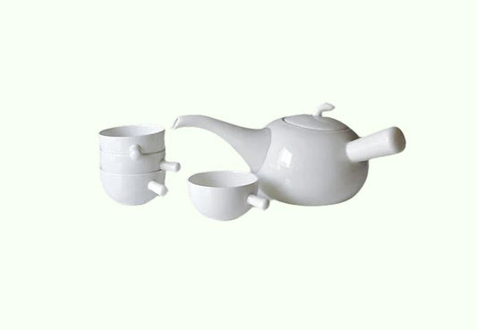 Creative designed, bone china tea pot set , factory direct glaze teapot for tea, five-piece set, plain white ceramic coffee mugs