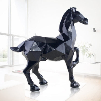 現代の抽象ホワイトホース彫像樹脂装飾品の幾何学樹脂黒い馬の彫刻のための家の装飾アクセサリー