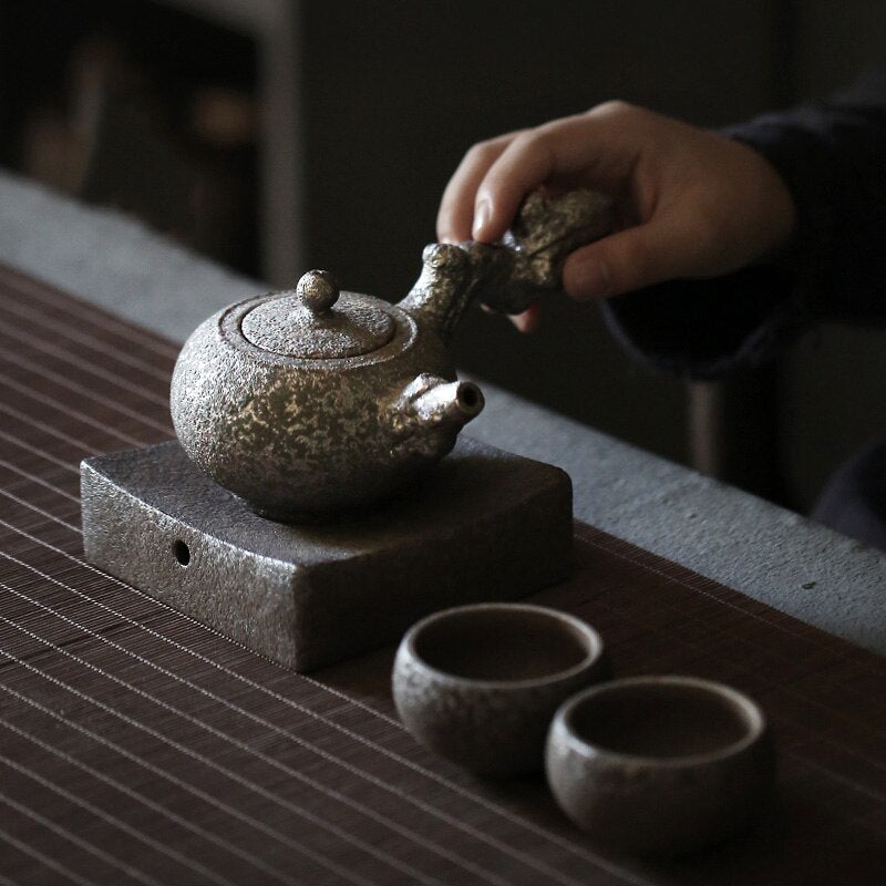 Ceramiczny czajniczka z szklanymi rdzy z 2 filiżankami i uchwytem chińskim herbatą japońską herbatę
