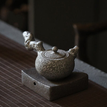Rust-glazed ceramic teapot with 2 teacups and holder chinese teaset japanese tea set drinkware