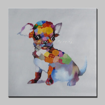 Mintura,Hand-Painted Modern Cartoon Animal Oil Painting On Canvas,Piggy Wearing Glasses Wall Art For Living Room Home Decoration