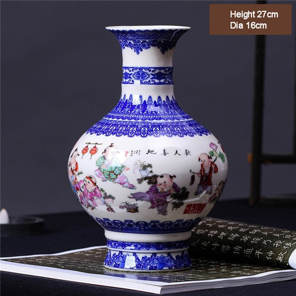 새로운 도착 골동품 Jingdezhen 세라믹 꽃병 중국어 파란색과 흰색 도자기 꽃 꽃병 가정 장식