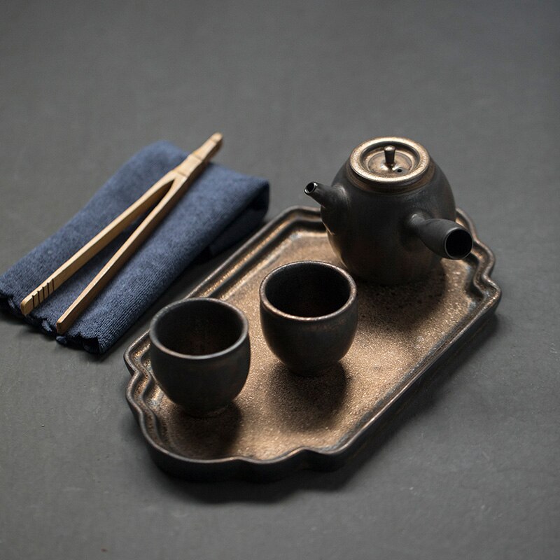 Kinesisk kung fu te sett keramisk tekanne med 2 tekopper og brett japansk tesett drikkevare