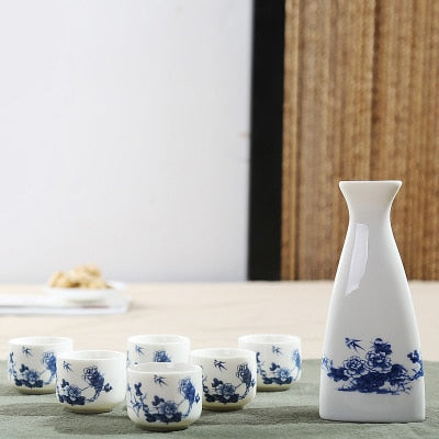 7pcs keramikk japansk sake pot kopper set hjem kjøkken flagon brennevin kopp drinkware ånder hofte kolber sake hvitvin potte gaver