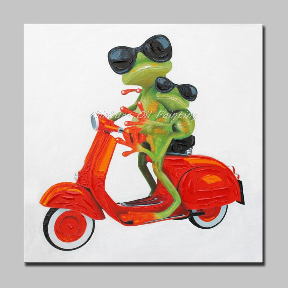 Mintura, met de hand beschilderde moderne cartoon dierenolie op canvas, piggy draagt ​​glazen muurkunst voor woonkamer huisdecoratie