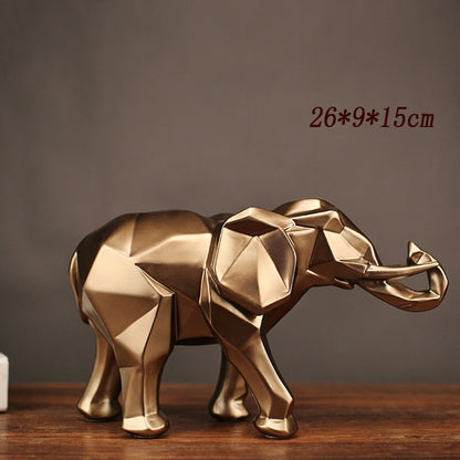 Mode abstract goud olifant standbeeld hars ornamenten huizendecoratie accessoires geschenk geometrische olifant sculptuur ambachtskamer