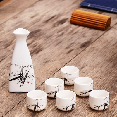 7pcs seramik Japon Sake Pot fincan set ev mutfak bayrağı likör fincan içecek içimi ruhları kalça şişeleri sake beyaz şarap pot hediyeleri