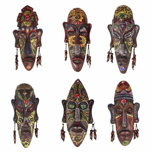 2PCS Zakka 3D Creative Resin Crafts Retro Decoration Gave Afrikanske masker til hjemmestuen Bar Vegg Hanging Dekorasjon Metope