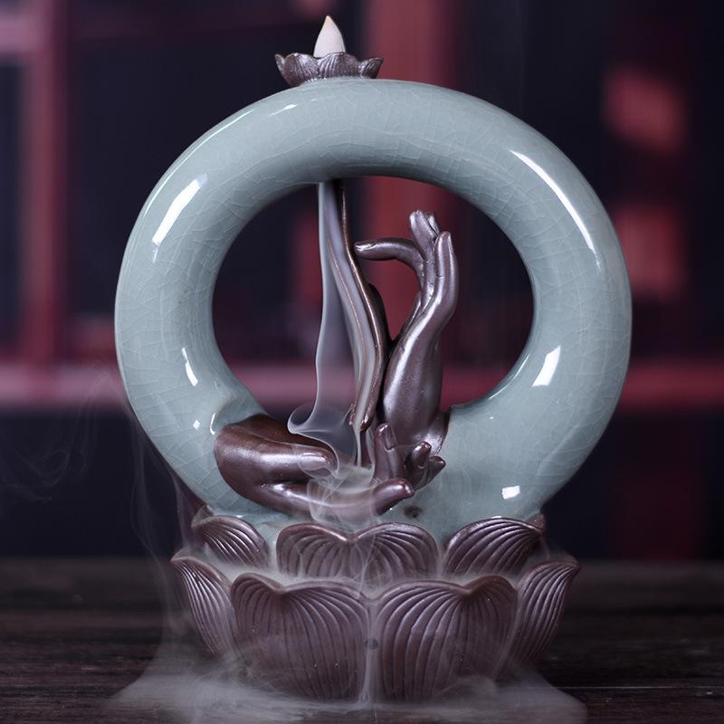 Kadidlo držák buddha ruční kouřový zpětný tok ornament buddhismus bergamot kadidlo hořák keramický kouřový vodopád Censer Cones Dekor