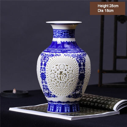 Ny ankomst Antik Jingdezhen Keramisk vase Kinesisk blå og hvid porcelæn Blomstervase til boligindretning