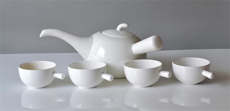 סט סיר תה מעוצב, עצם סין עצם, קומקום זיגוג ישיר למפעל לתה, סט חמש חלקים, ספלי קפה קרמיים לבנים רגילים