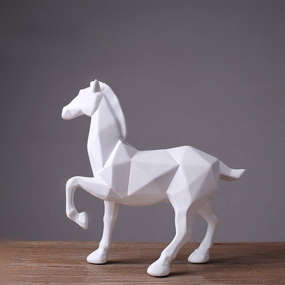Moderni abstrakti valkoisen hevosen patsashartsikoristeet Kodin sisustusvarusteet lahjageometriselle hartsi mustalle hevosveistokselle