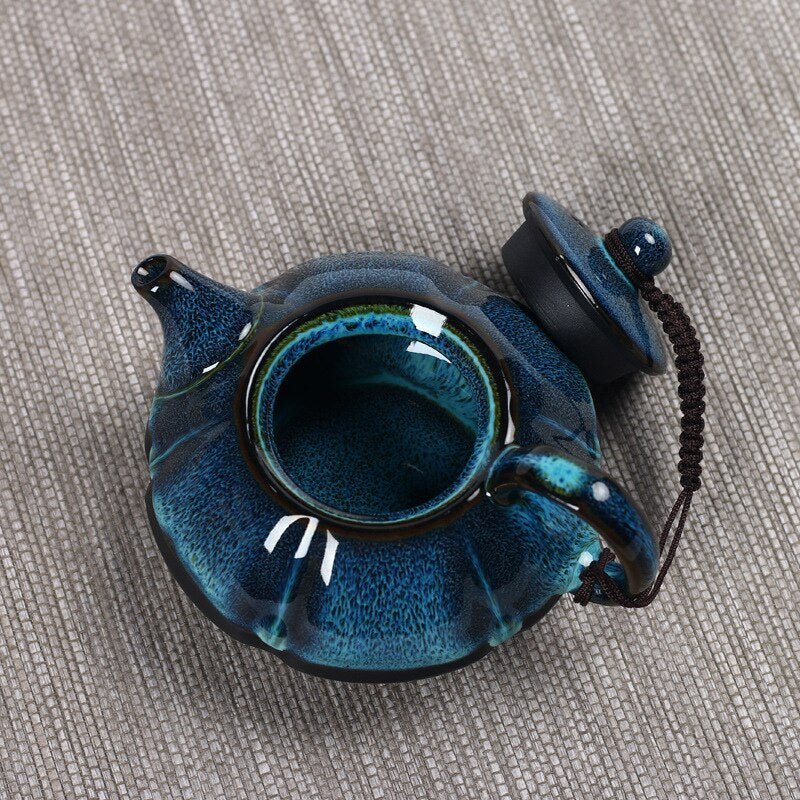 Jun Kiln Change Glaze Tapot, Temmoku Glaze Pot hecha a mano Kung Fu Tetera Ceremonia de té china Suministros Tetera 180ml