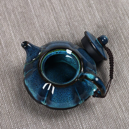 Jun Kiln Tukar Teh Teapot, Temmoku Glaze Pot Buatan tangan Kettle Kung Fu Teapot Majlis Teh Cina Bekalan Teapot 180ml