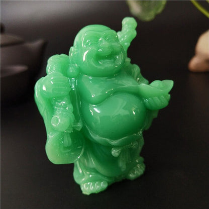 Glödande kinesiska pengar skrattande buddha staty skulptur man-made jade sten hem dekoration maitreya buddha statyer figurer