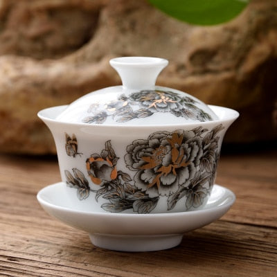 11.11 Gaiwan 80cc Porcelain Tureen Kinesisk keramisk te skål Sæt dækket skål med lågskop Saucer China Cup skåle