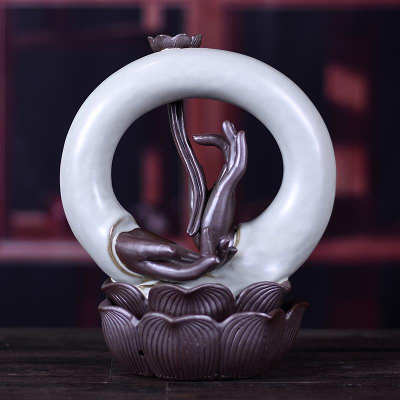 Detentore di incenso Buddha a mano di riflusso Ornamento di backflow buddismo bergamotto bruciatore incenso bruciatore ceramico fumogle a cascata coni decorazioni