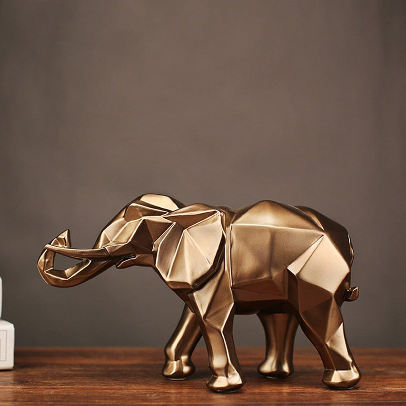 Statue d'éléphant dorée abstraite à la mode, ornements en résine, accessoires de décoration de maison, cadeau, Sculpture d'éléphant géométrique, salle d'artisanat 