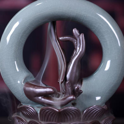 מחזיק קטורת בודהה ביד עשן קישוט זרימה קישוט בודהיזם ברגמוט צורב קטורת קרמיקה עישון מפל מפל קונזר עיצוב
