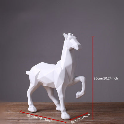 Abstrak moden Patung kuda putih Resin hiasan aksesori hiasan rumah untuk hadiah geometri resin hitam arca kuda