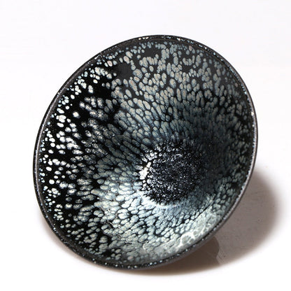 Jianzhan Vintage Cup voor thee Tenmoku Tea Cup Bowl Oil Drop Pattern Glaze Silver in Black Top Grade Handworks