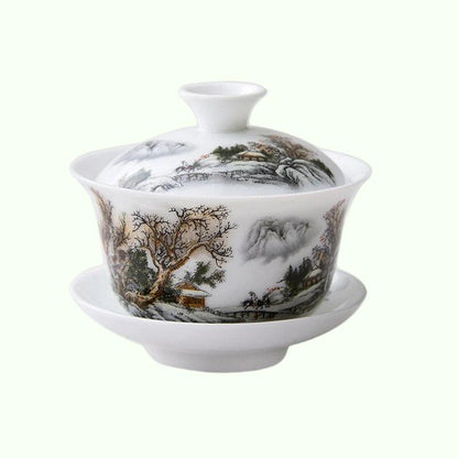 11.11 Gaiwan 80cc Porzellanterrine Chinesisches Keramik-Teeschüssel-Set, abgedeckte Schüssel mit Deckel, Tasse, Untertasse, China-Tassenschalen