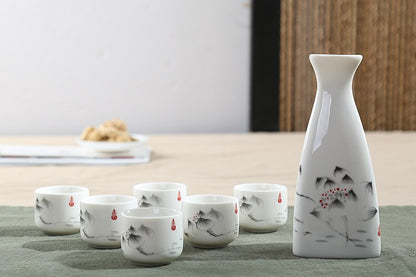 7pcs Cerâmica Japanese de vasos de saquê japoneses Coloque em casa cozinha flagon alceiro copo de bebidas bebidas alcoólicas de quadril de quadril saquê presente de vinhos brancos presentes