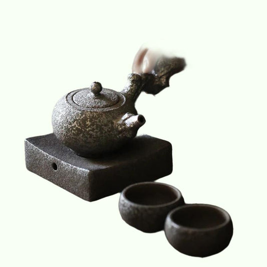 Rust-glasert keramisk tekanne med 2 tekopper og holder kinesisk teaset japansk tesett drikkevare