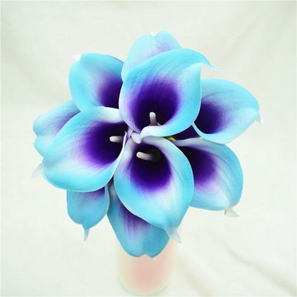 10 Navy Blue Calla Lilies Pu Real Touch Flowers Flowers Wedding Decoration Bouquets Cindupieces Falešné umělé květiny domácí dekorace