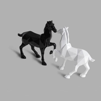 Moderne abstrakt hvit hestestatueharpiks Ornamenter Hjem dekorasjonstilbehør til gave Geometrisk harpiks Svart hesteskulptur