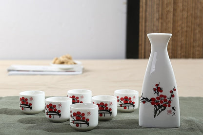 7Pcs Ceramics Japanese Sake Pot Cups Set Home Kitchen Flagon Liquor Cup Drinkware Spirits Hip Flasks Sake White Wine Pot Gifts